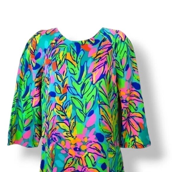 Lilly Pulitzer Carol Shift Dress in Multi Hot Spot Island 50+ UPF Satin Size 00 - Picture 4 of 10
